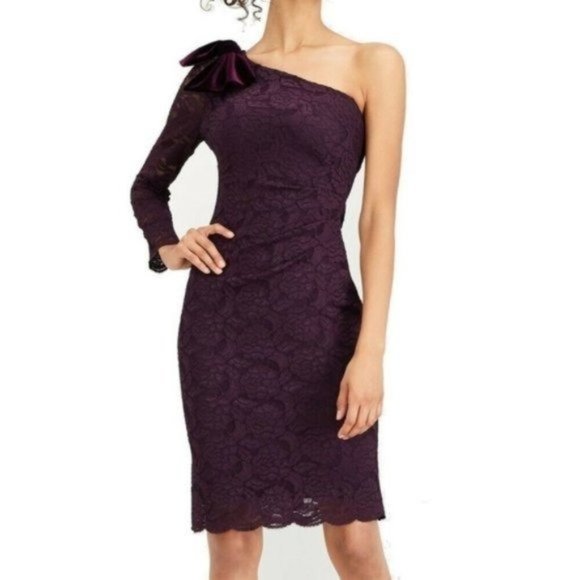 Jessica Howard Dresses & Skirts - Jessica Howard One-Shoulder Lace Dress Wine